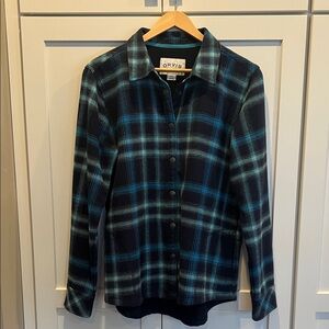 Orvis Orvis Navy and Teal Blue Flannel Shirt Lightweight Jackets Size L